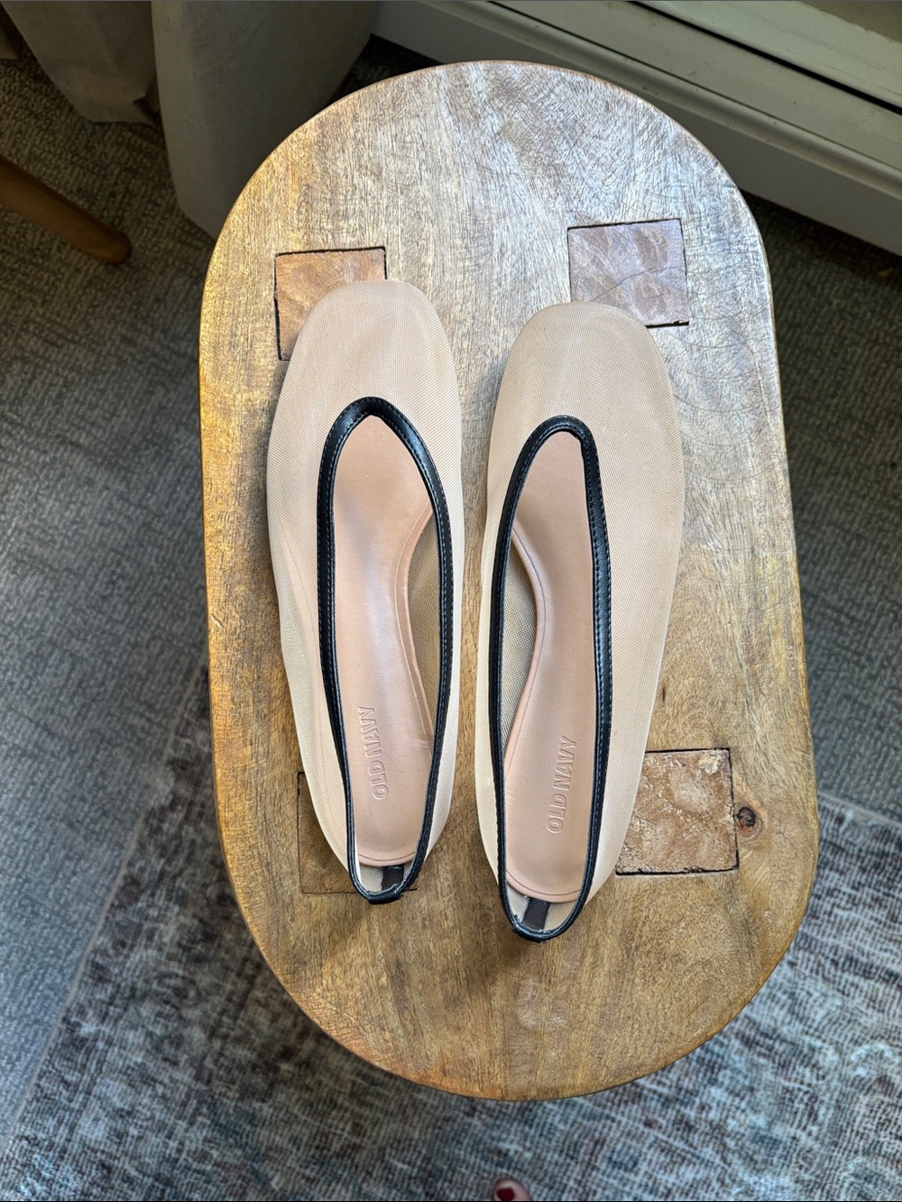 Old Navy Sheer Beige Flats with Black Trim - Women's Slip-On